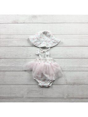 Floral Threads Baby Girl Tulle Romper Sun Hat Set 6-9 Months